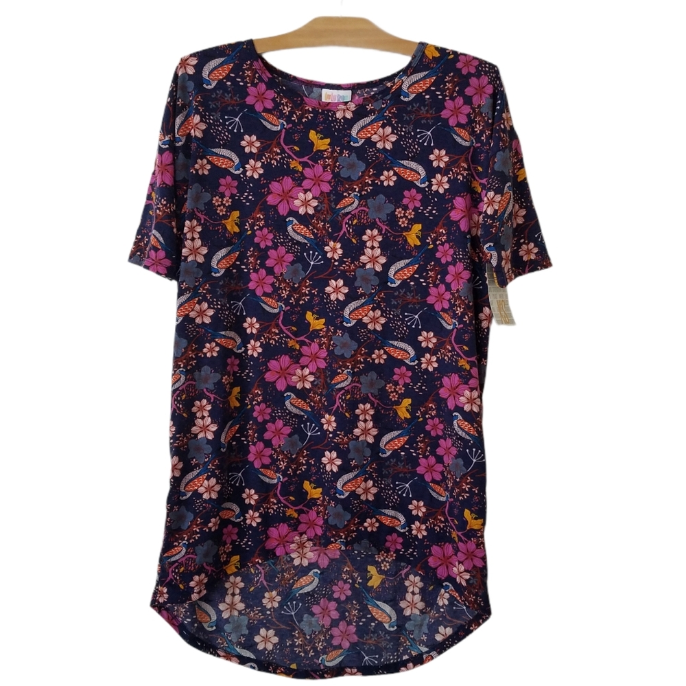 Lularoe Irma Multicolor Floral Birds Short Sleeve Hi-low Tunic top